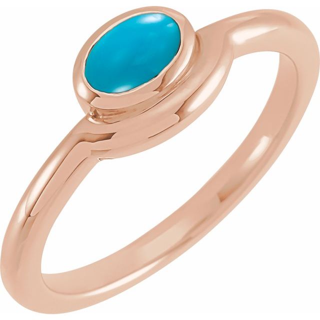 14K Rose Natural Turquoise Bezel-Set Cabochon Ring