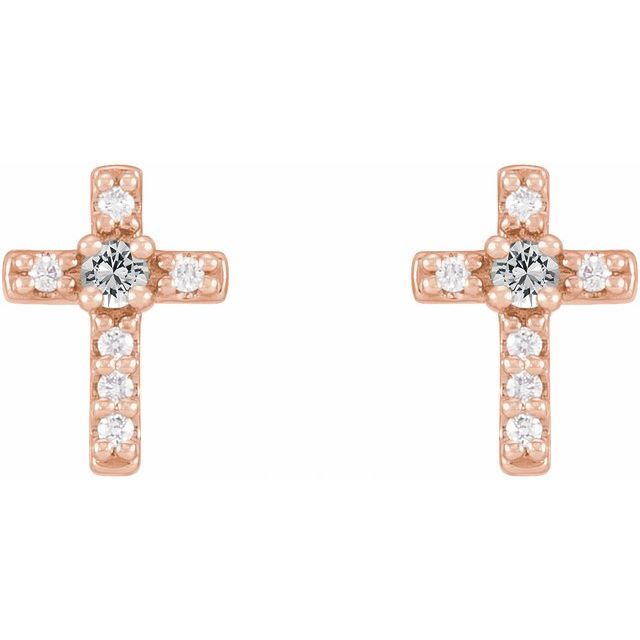 14K Rose Natural White Sapphire & .03 CTW Natural Diamond Cross Earrings