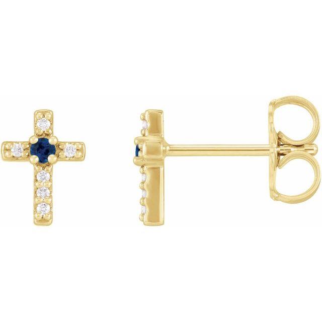 14K Yellow Natural Blue Sapphire & .03 CTW Natural Diamond Cross Earrings