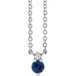 14K White Natural Blue Sapphire & .015 CTW Natural Diamond 18" Necklace
