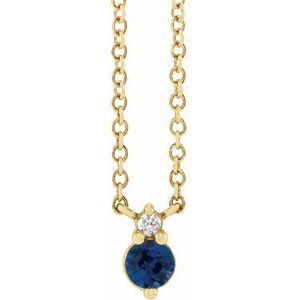 14K Yellow Natural Blue Sapphire & .015 CTW Natural Diamond 18" Necklace
