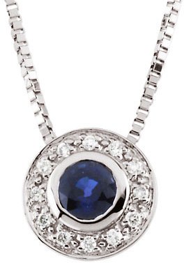 14K White Blue Sapphire & .06 CTW Diamond 18" Necklace