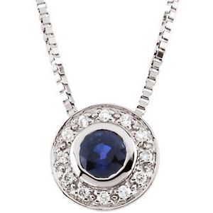 14K White Blue Sapphire & .06 CTW Diamond 18" Necklace