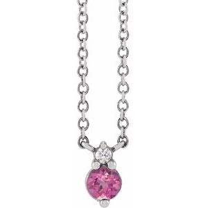 14K White Natural Pink Sapphire & .015 CTW Natural Diamond 18" Necklace