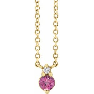 14K Yellow Natural Pink Sapphire & .015 CTW Natural Diamond 18" Necklace