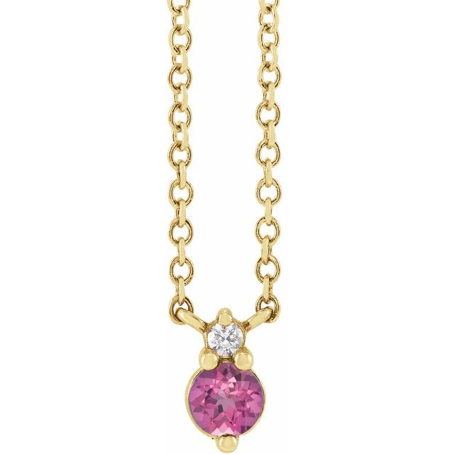 14K Yellow Natural Pink Sapphire & .015 CTW Natural Diamond 18 Necklace