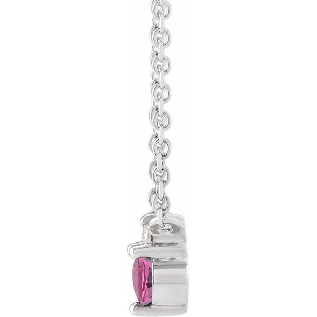 14K White Natural Pink Sapphire & .015 CTW Natural Diamond 18 Necklace