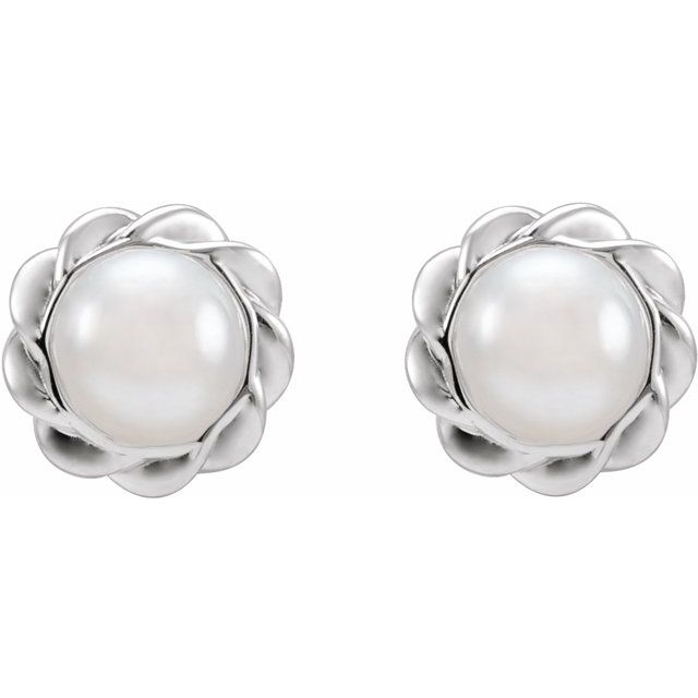 14K White Cultured White Freshwater Pearl Rope Earrings