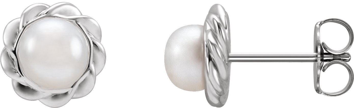 14K White Cultured White Freshwater Pearl Rope Earrings
