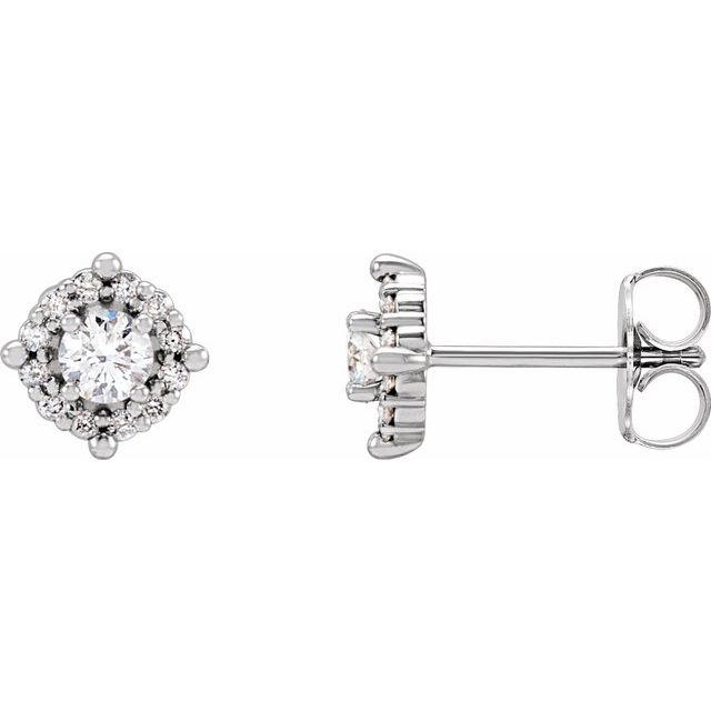 Sterling Silver 7/8 CTW Natural Diamond Halo-Style Earrings