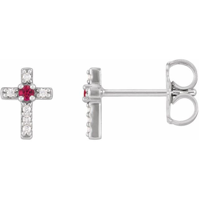 Sterling Silver Natural Ruby & .03 CTW Natural Diamond Cross Earrings