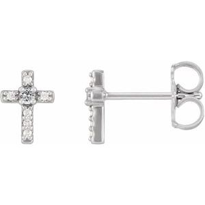 14K White Natural White Sapphire & .03 CTW Natural Diamond Cross Earrings