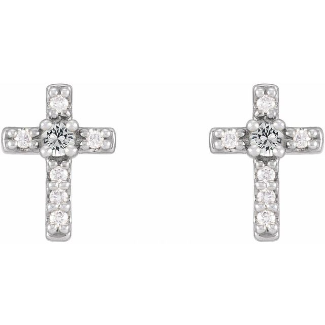 14K White 1.5 mm Natural White Sapphire & .03 CTW Natural Diamond Cross Earrings