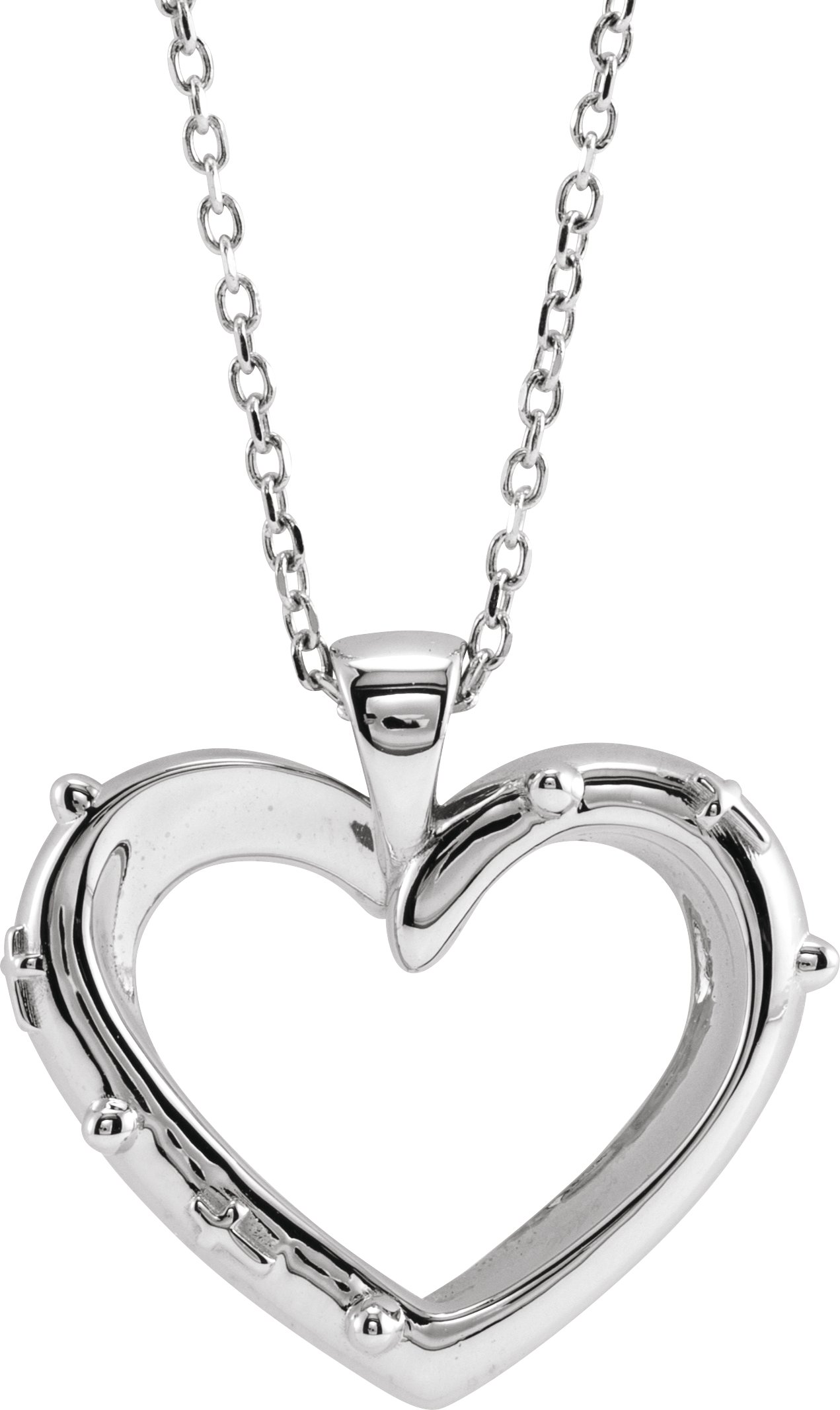 14K White Rosary Heart 16-18" Necklace