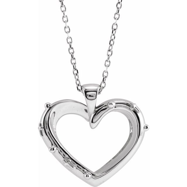 14K White Rosary Heart 16-18 Necklace