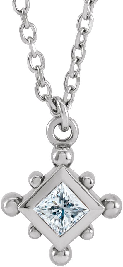 14K White 1/10 CT Natural Diamond Bezel-Set Beaded 16-18" Necklace 