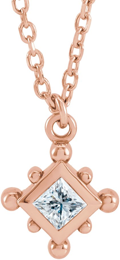 14K Rose 1/10 CT Natural Diamond Bezel-Set Beaded 16-18 Necklace 