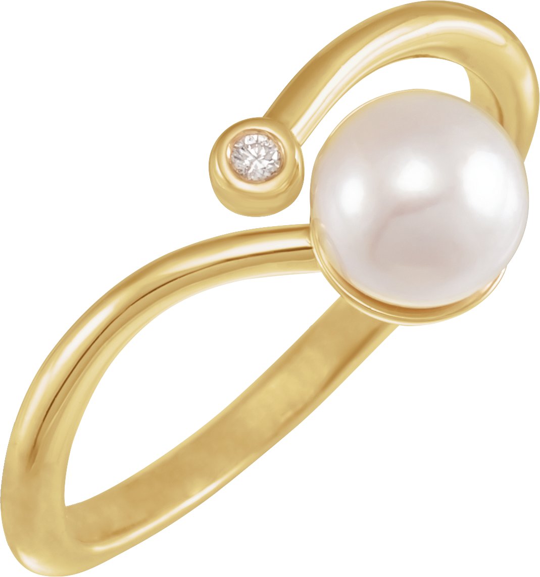 14K Yellow Cultured Akoya Pearl & .015 CT Natural Diamond Freeform Ring