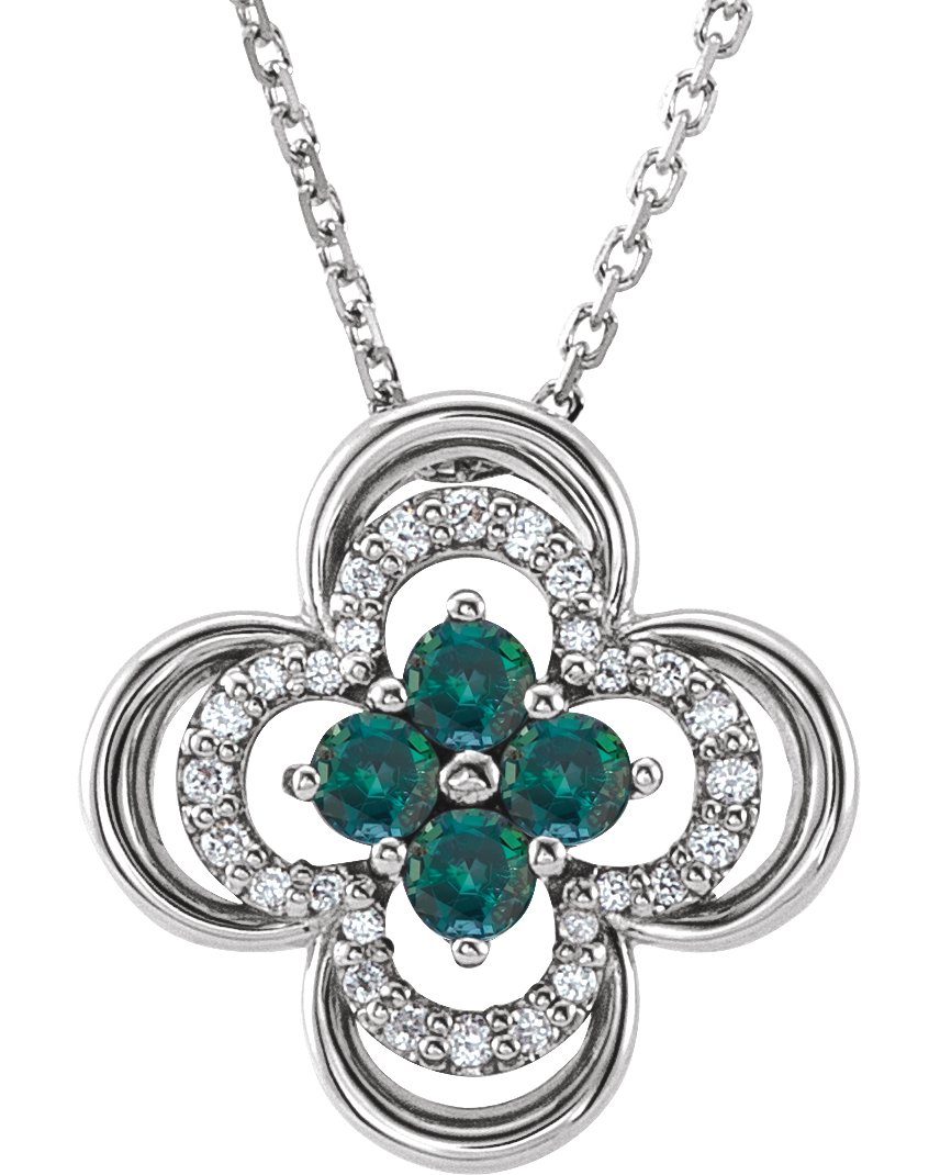 Natural Blue Zircon & .08 CTW Natural Diamond Clover 18" Necklace