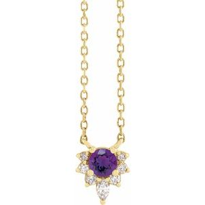 14K Yellow Natural Amethyst & .08 CTW Natural Diamond 18" Necklace