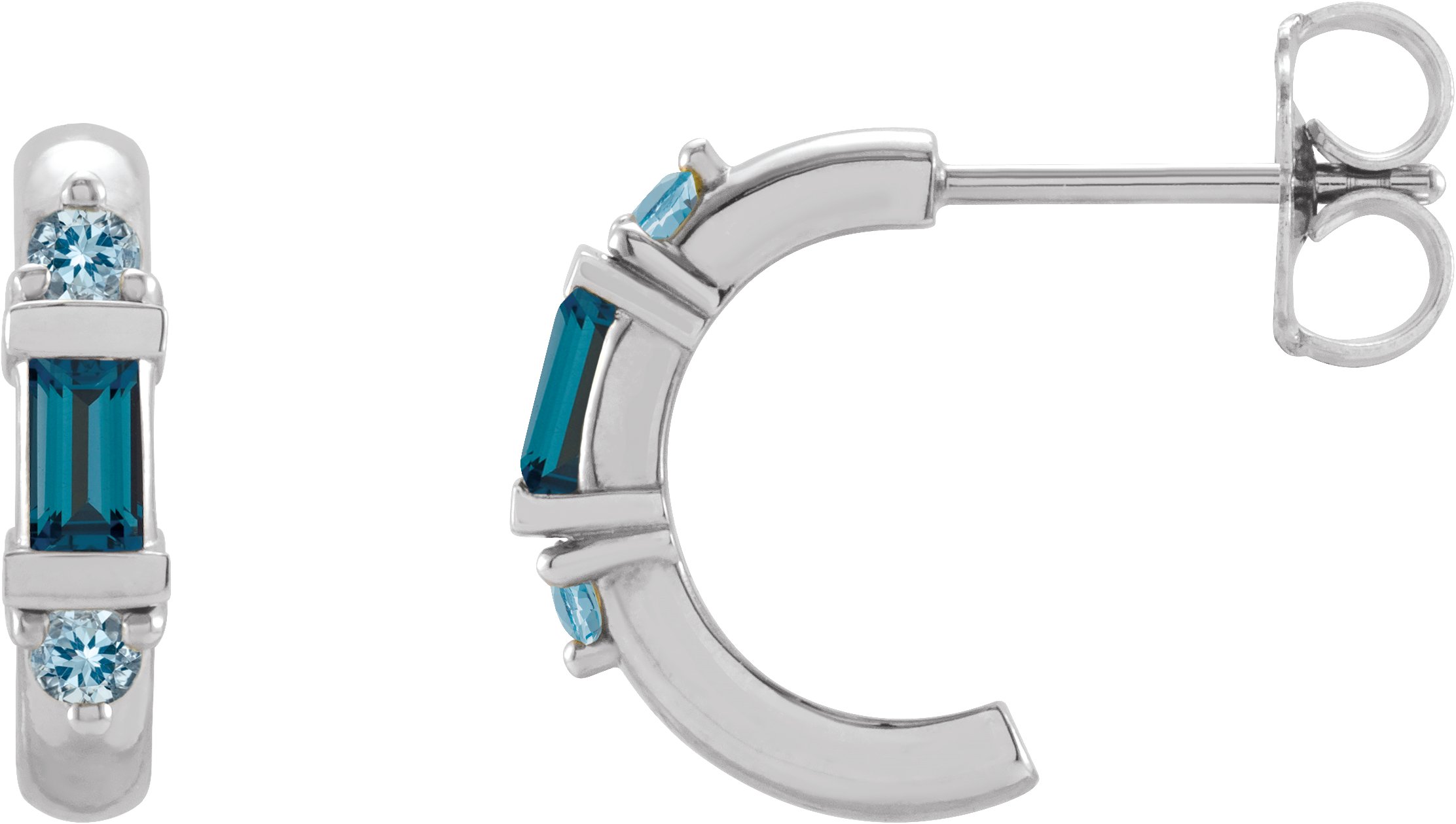 14K White Natural London Blue Topaz & Natural Aquamarine Hoop Earrings