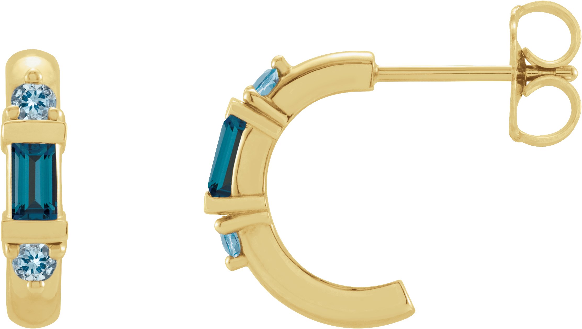 14K Yellow Natural London Blue Topaz Hoop Earrings