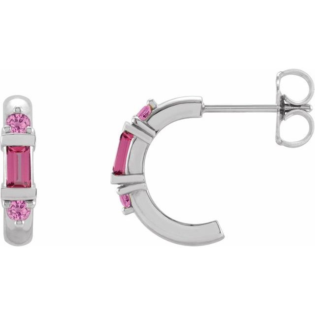 Platinum Natural Pink Tourmaline & Natural Pink Sapphire Hoop Earrings