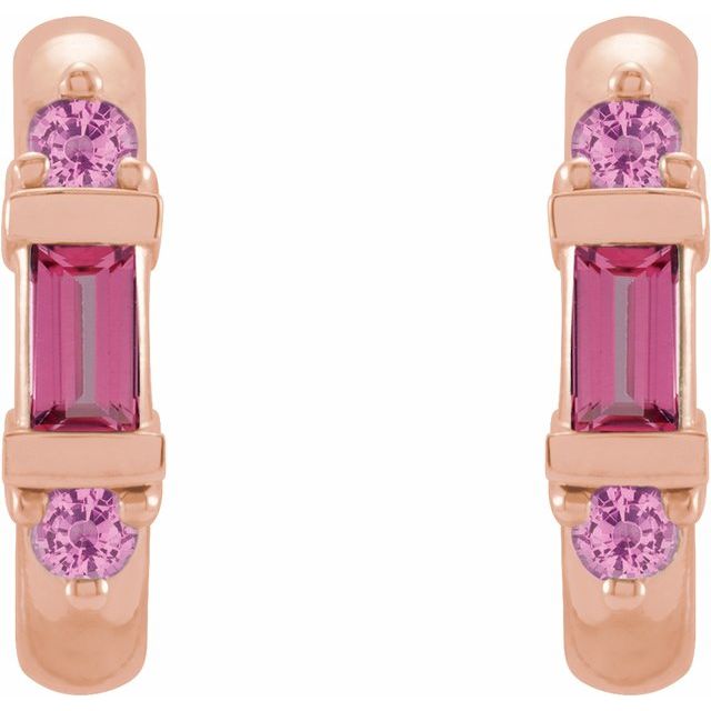 14K Rose Natural Pink Tourmaline Hoop Earrings