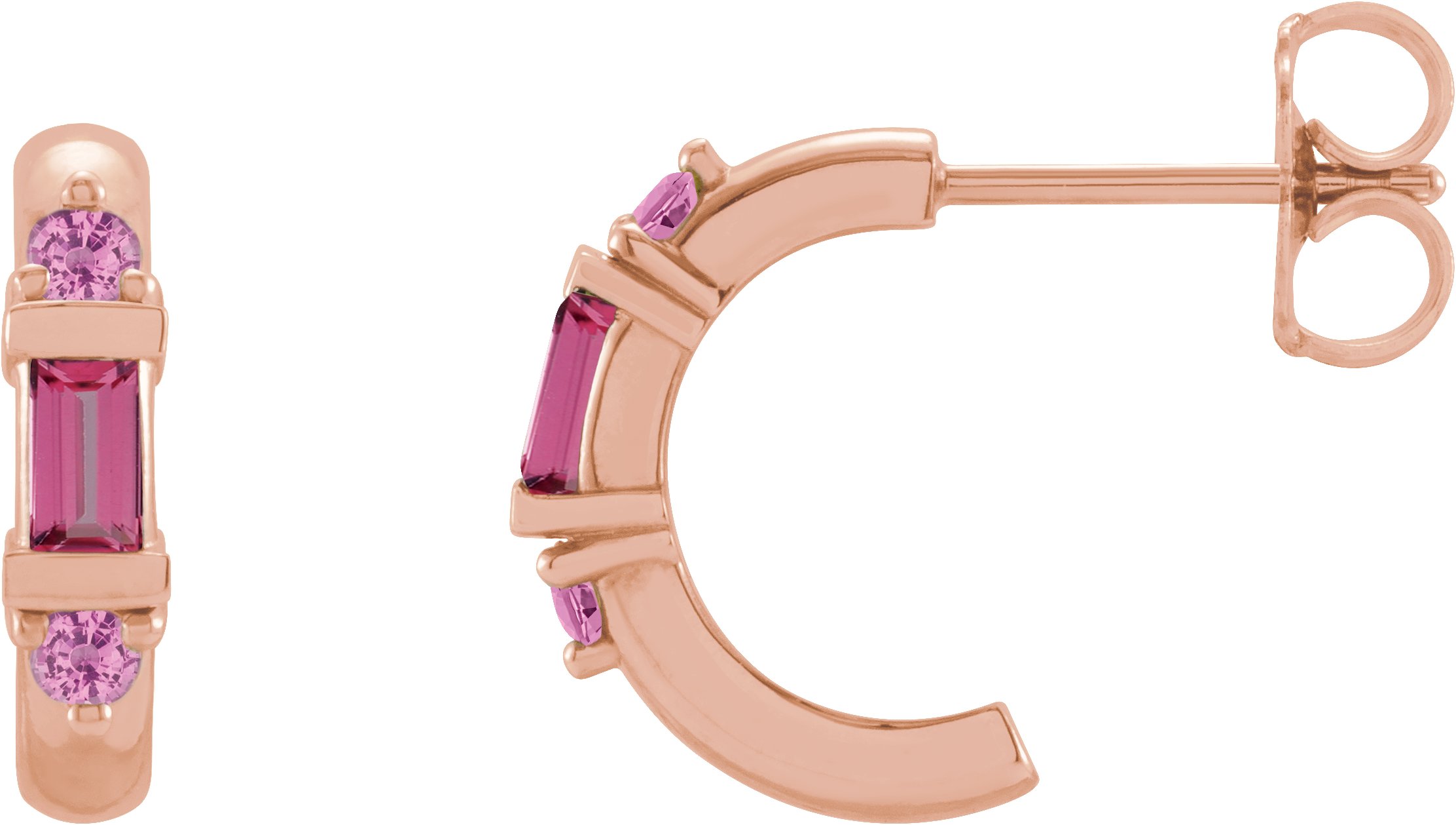 14K Rose Natural Pink Tourmaline Hoop Earrings