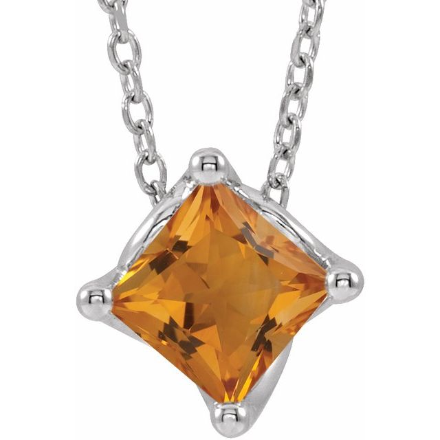 Sterling Silver 4.5x4.5 mm Square Natural Citrine Solitaire 16-18