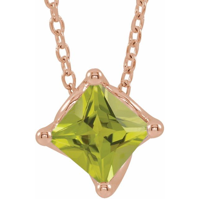 14K Rose 5x5 mm Square Natural Peridot Solitaire 16-18