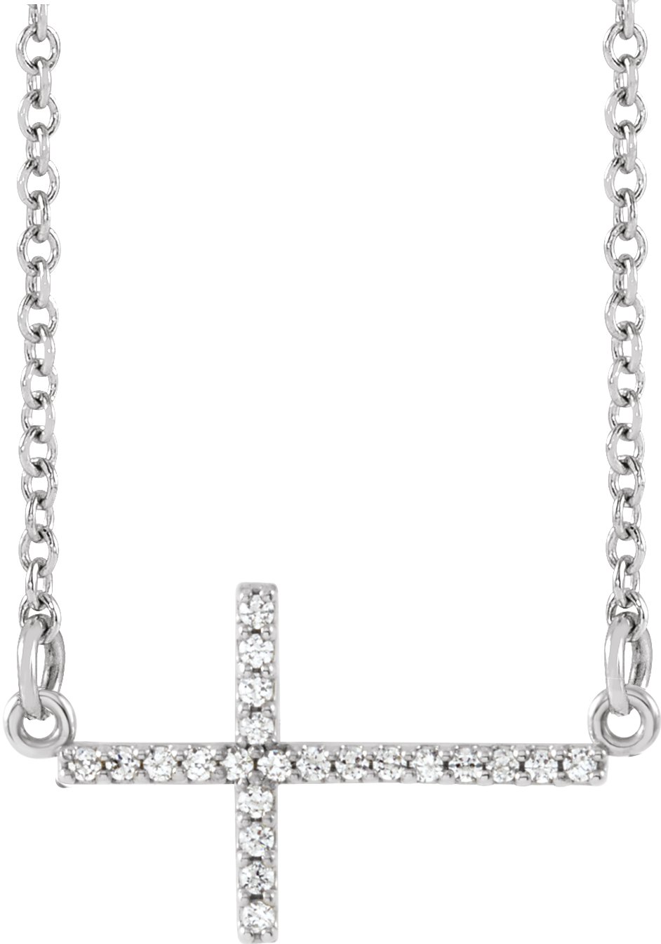 Sterling Silver 1/10 CTW Natural Diamond Sideways Cross 16-18 Necklace