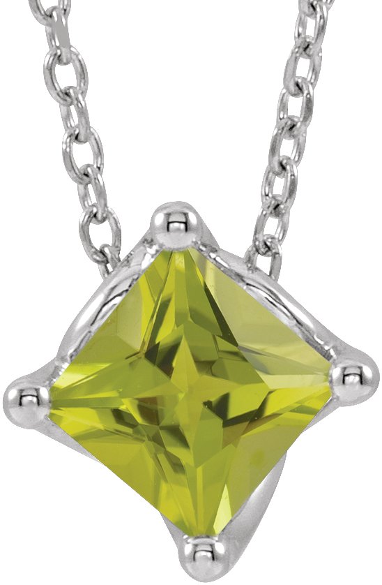 14K White Peridot Solitaire 16-18" Necklace