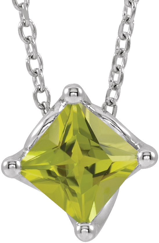 14K White 4.5x4.5 mm Square Natural Peridot Solitaire 16-18