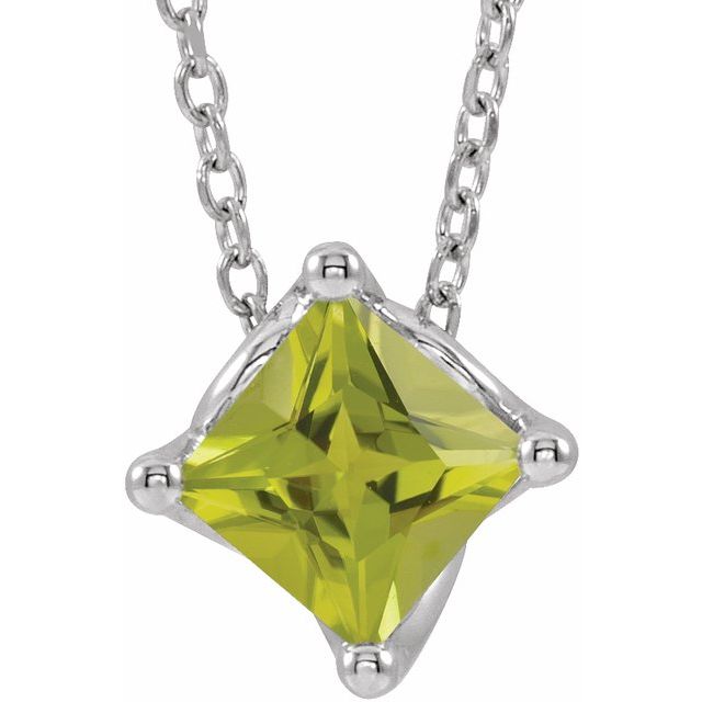 Sterling Silver 5x5 mm Square Natural Peridot Solitaire 16-18