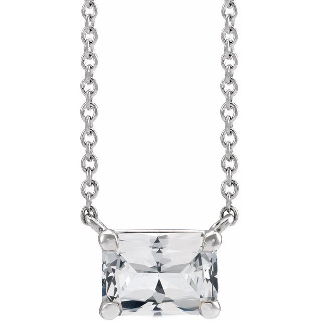 14K White Natural White Sapphire 18 Necklace