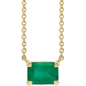 14K Yellow Lab-Grown Emerald 18" Necklace