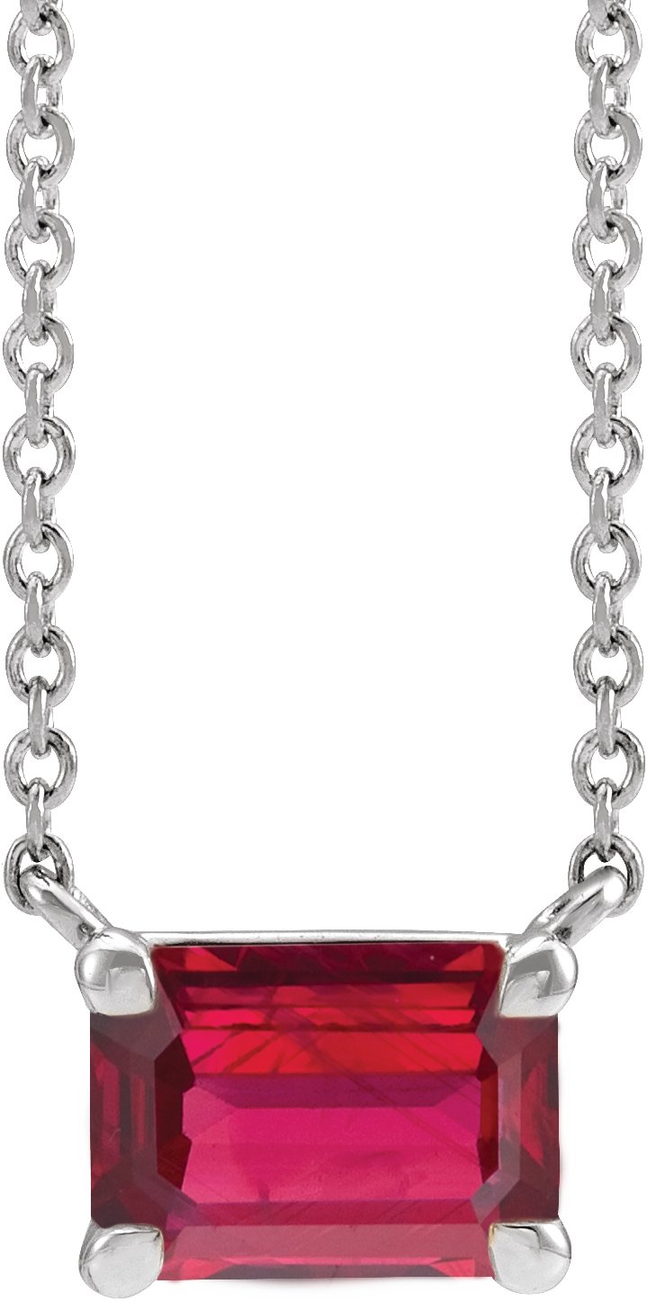 14K White Lab-Grown Ruby Claw Prong 18" Necklace 