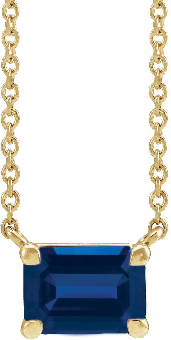 14K Yellow Lab-Grown Blue Sapphire 18" Necklace
