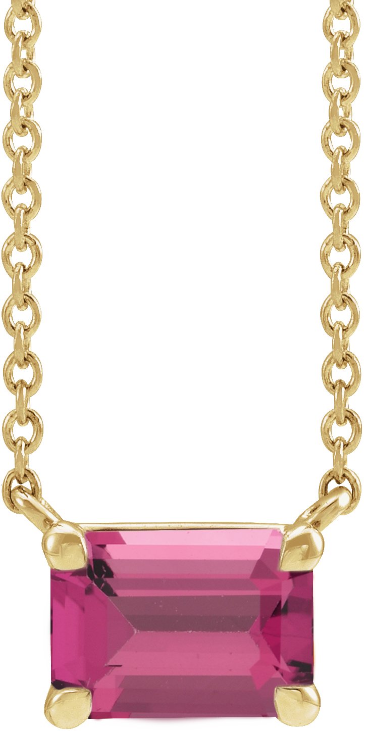 14K Yellow Natural Pink Tourmaline 18" Necklace