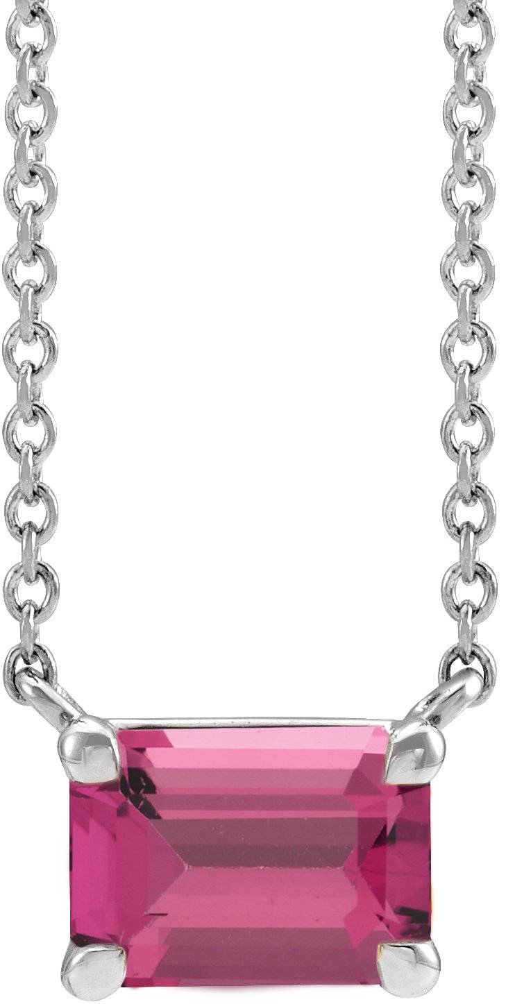 14K White Natural Pink Tourmaline 18" Necklace