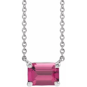 Sterling Silver Natural Pink Tourmaline 18" Necklace