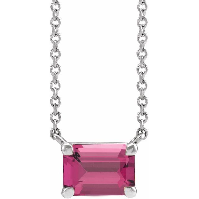 Sterling Silver Natural Pink Tourmaline 18 Necklace