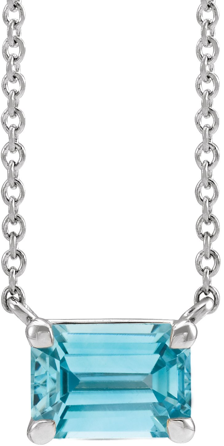 14K White Natural Blue Zircon 18" Necklace