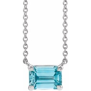 14K White Natural Blue Zircon 18" Necklace