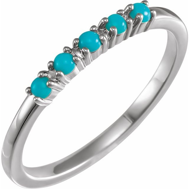 14K White Natural Turquoise Cabochon Stackable Ring