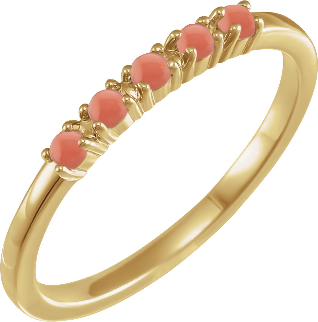 14K Yellow Natural Pink Coral Cabochon Stackable Ring