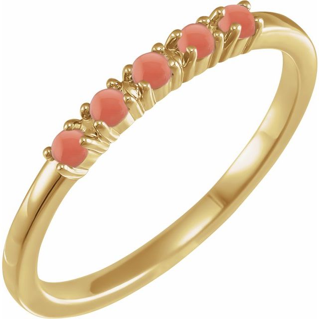14K Yellow Natural Pink Coral Cabochon Stackable Ring