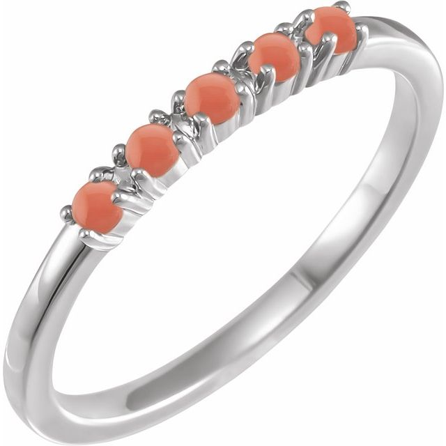 Sterling Silver Natural Pink Coral Cabochon Stackable Ring