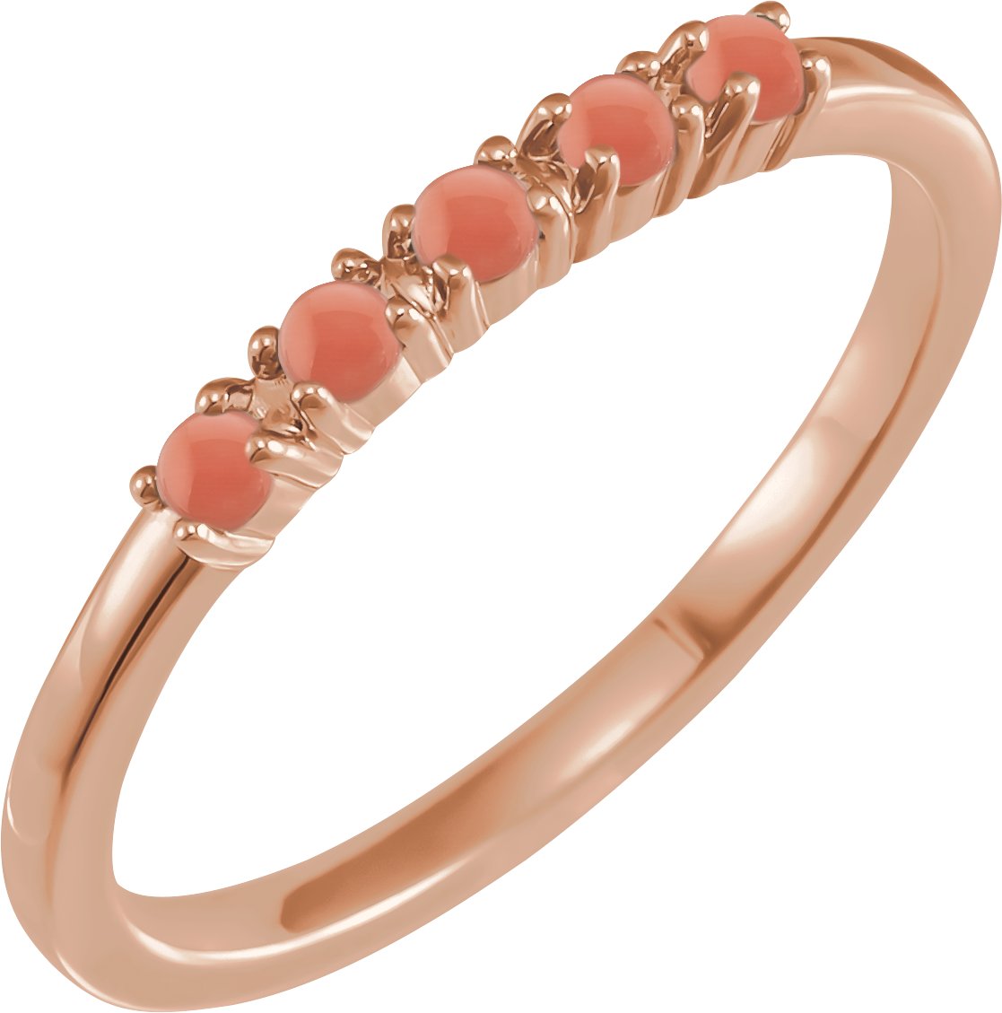 14K Rose Natural Pink Coral Cabochon Stackable Ring